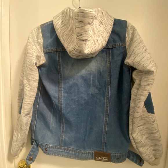 Kids/Youth Mixed Media Hooded Jean Jacket, Denim Size M - Picture 14 of 14